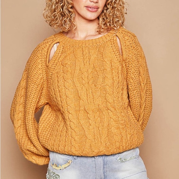 Boutique: POL Cozy Mustard Cable Knit Sweater goldenrod - Picture 3 of 4